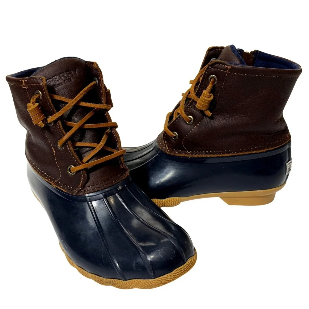 Sperry‎ Saltwater Duck Boot Leather Navy Tan 5.5